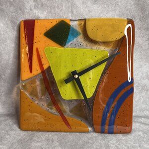 Colorful Geometric Fused Glass Wall Clock By Danielle Styles Battery Operated